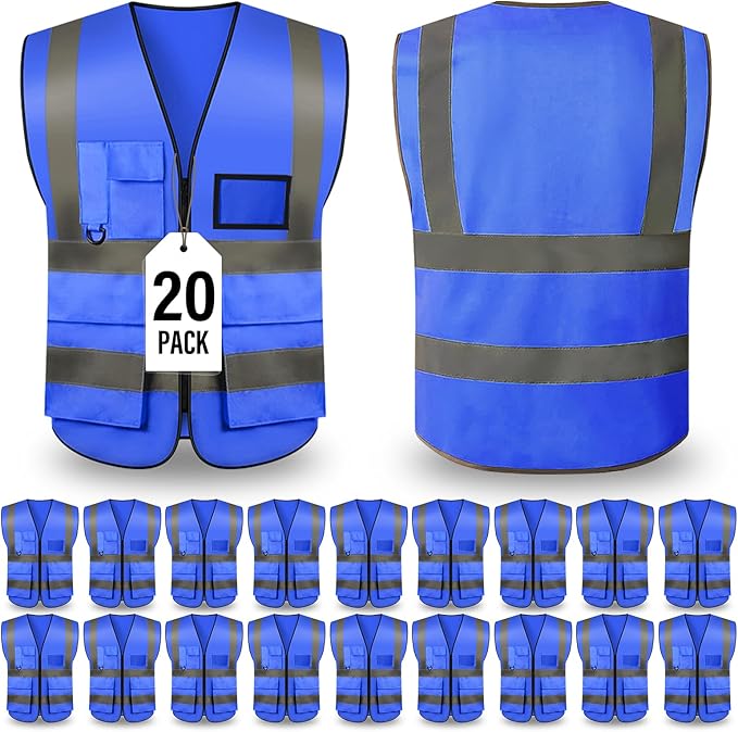 Safety Vests,Hi Vis Vest Reflective Vest with 5 Pockets and Zipper for Men Women, Neon Working Vest for Outdoor One Size