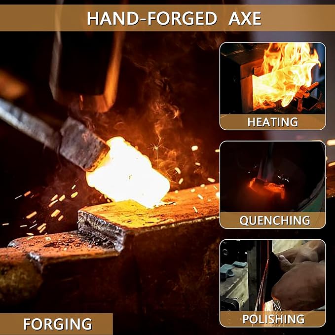 15.2" Camping Hatchet, Hand Forged Axe with Sheath, Bushcraft Axe with 1065 Carbon Steel and Beech Handle for Wood Splitting and Kindling – Perfect for Outdoor Survival and Adventures