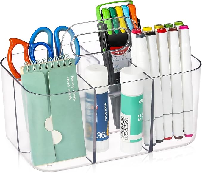 Multiuse Caddy Organizer with Handle, Portable Divided Plastic Tote Bin - Image 9