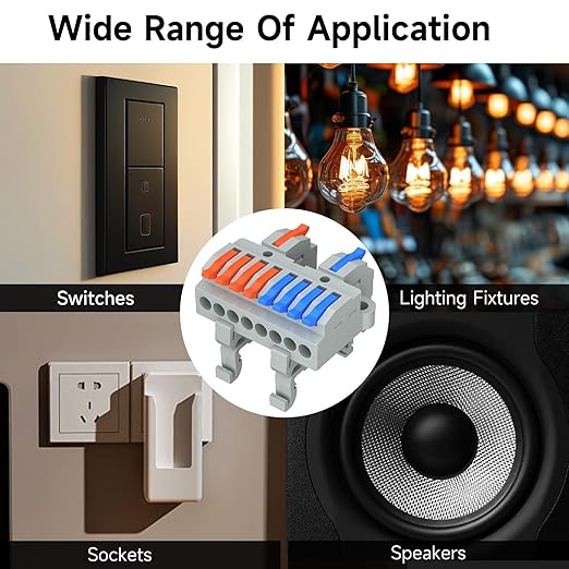 3Pcs Lever Wire Connectors, 2 in 8 Out, Push-in, 4-2.5 mm² Quick Wiring DIN Terminal Blocks, 30Pcs Wire Ferrules Terminals & 5.51 Inch DIN Rail Included