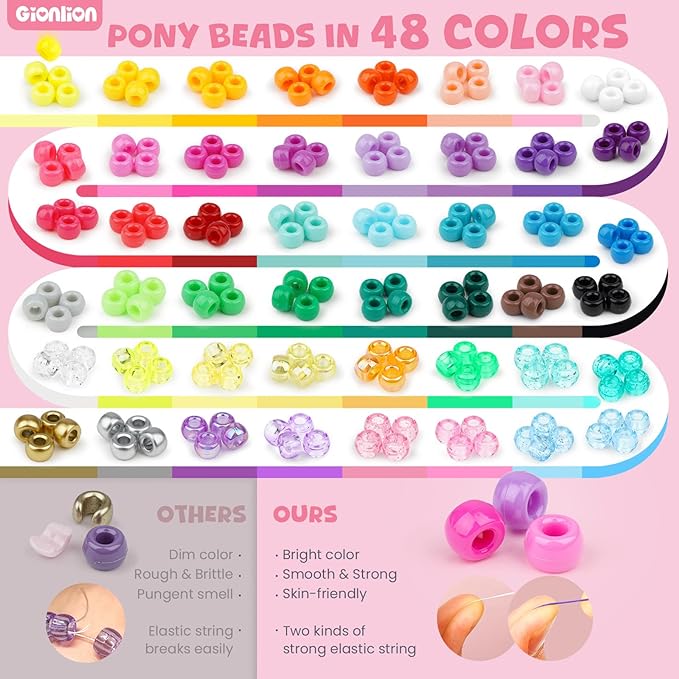 Gionlion 4200Pcs Pony Beads for Bracelet Making Kit, 48 Colors Kandi Beads - Image 5