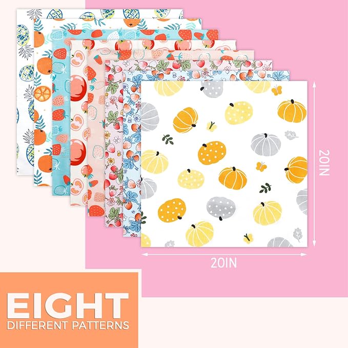Aubliss 8pcs Fat Quarter Fabric Bundles Quilting Cotton Craft Fabric Pre-Cut - Image 2