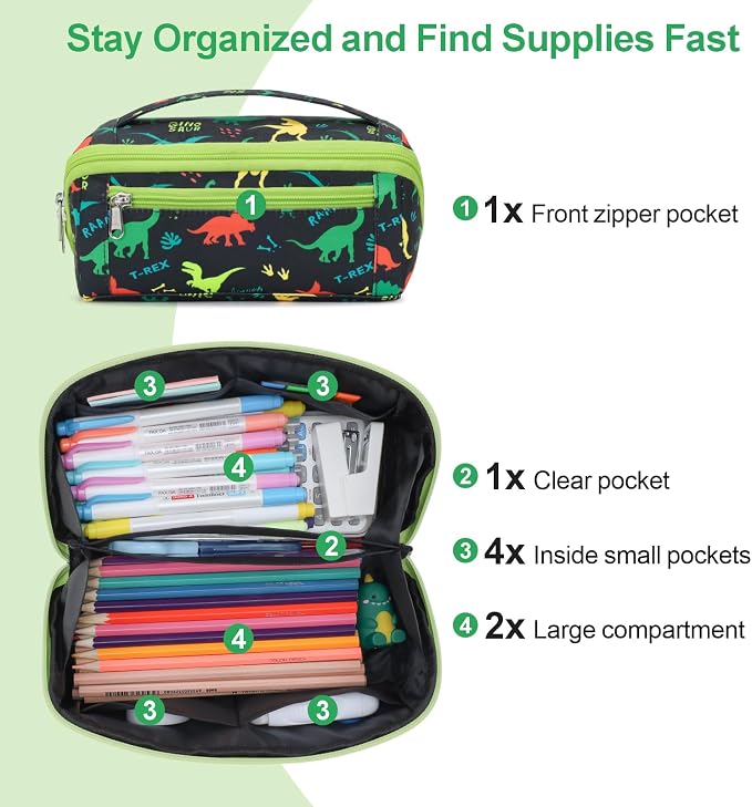 Large Pencil Case for Boys, Durable Kids Pencil Pouch for School, Wide Opening - Image 5