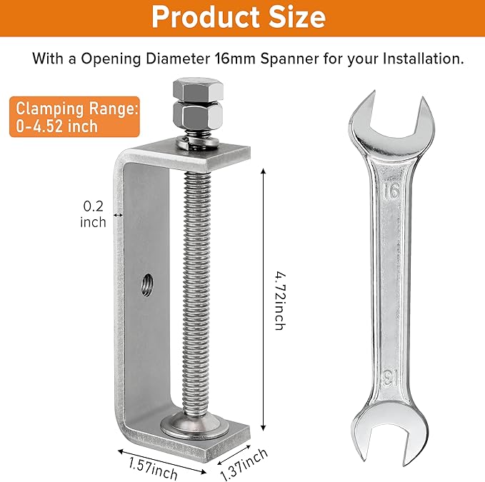 120MM 304 Heavy Duty Stainless Steel C Clamps Tiger Clamp Woodworking Clamp,Features Stable Wide Jaws and Protective Pads (4 Pcs)