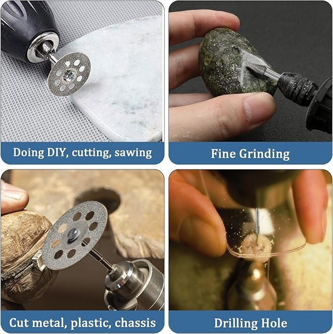 Diamond Burr Set for Dremel, Rotary Tool Diamond Cutting Wheel Stone Glass Tile Jewelry Rock Engraving Bits 1/8" Diamond Grinder Bits Set Carving Cutter Metal Engraver Kit - 32pc Set