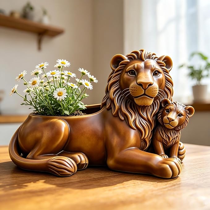Lion and Cub Flower Pot Silicone Resin Molds, Animal DIY Making Decor Art Crafts by beefox