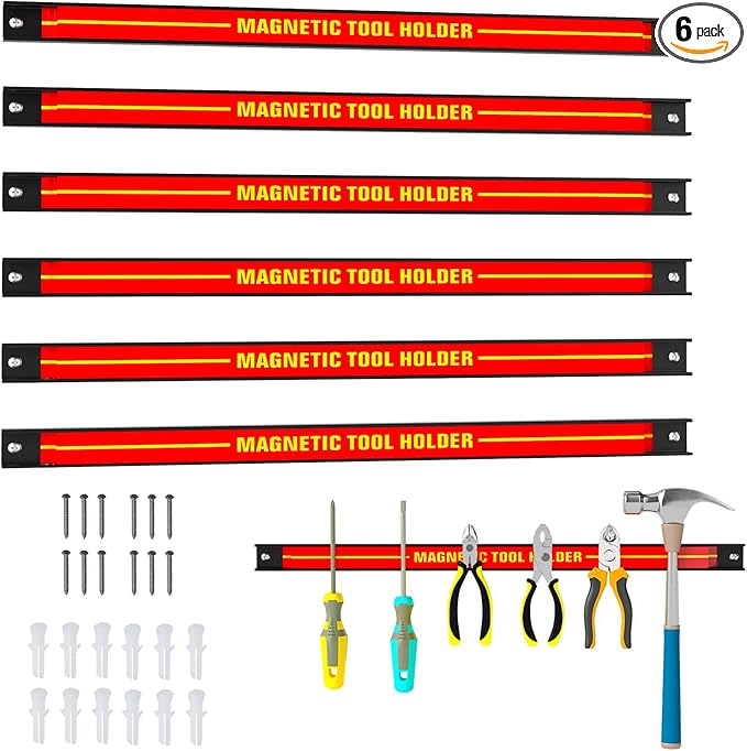 Goplus 6PCS 18" Magnetic Tool Holder, Magnetic Tool Holder Strip, Heavy Duty Magnetic Tool Bar,Space Saving Metal Tool Organizer Rack,Tool Magnet Bar for Workshop Garage, 176LBS Total Capacity