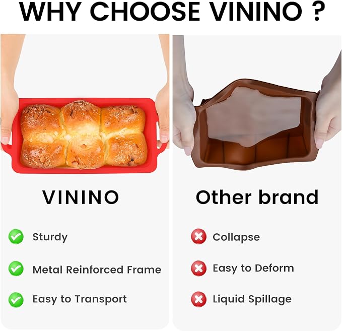Vinino 2 Pack XLarge Nonstick Silicone Loaf Pans 12.5x5.5'' - Image 5