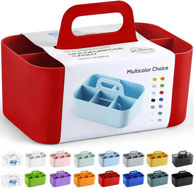 Multiuse Caddy Organizer with Handle, Portable Divided Plastic Tote Bin by AOZITA