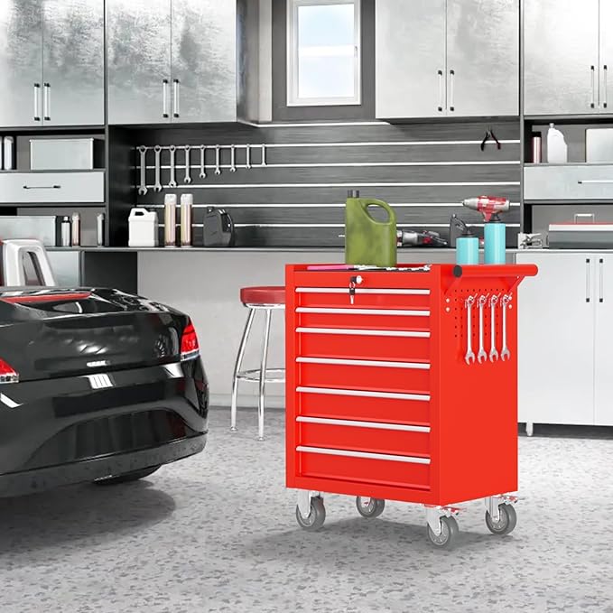 7 Drawers Rolling Tool Chest, Portable Storage Tool Box with Wheels, Tool Chest with Lock for Warehouse, Garage, Repair Shop and Tool Room