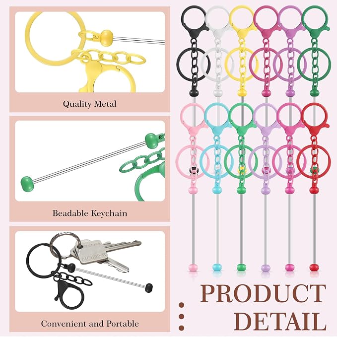 Tondiamo 12 Pcs Beadable Keychains Bars Bulk Blank Beaded Metal Keychain - Image 4