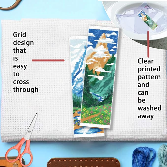FREEBLOSS 6 Set Cross Stitch Bookmarks Kit Mountains&Rivers Stamped Cross - Image 3