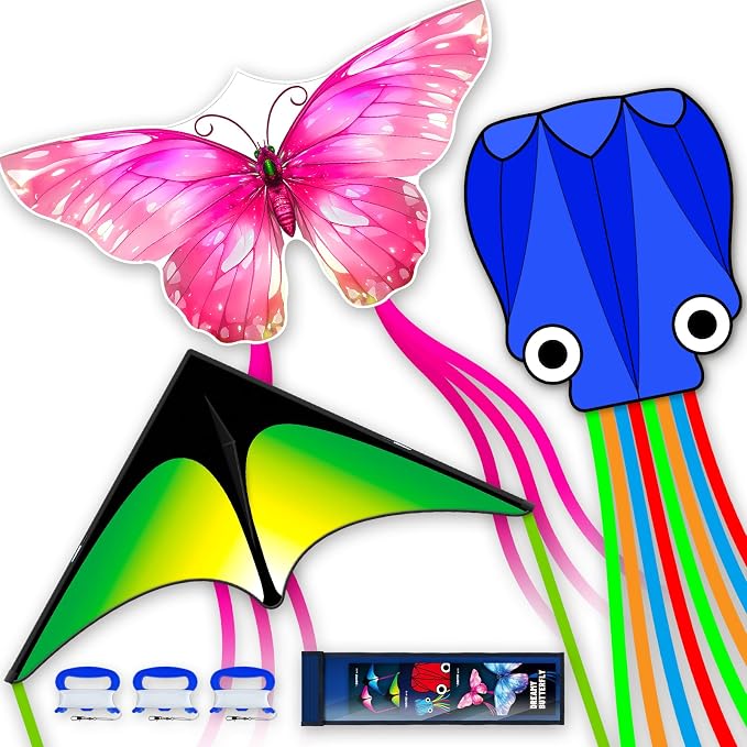 SGftre 3 Piece Set Butterfly Delta and Octopus Kites by SGftre