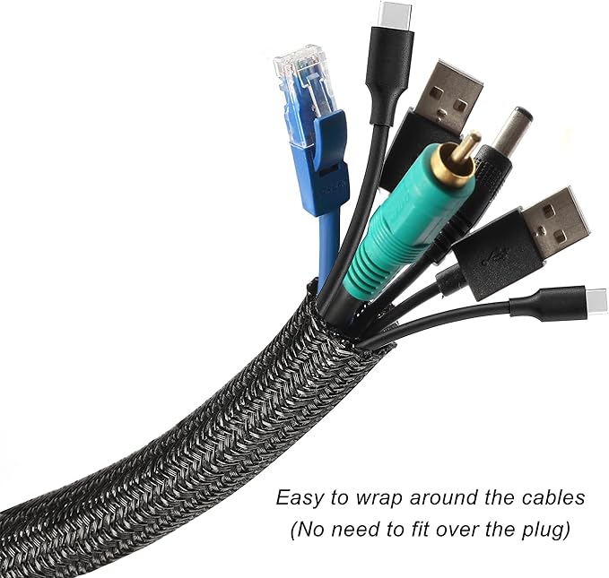10ft - 1 inch Braided Cable Management Sleeve Cord Protector - Self-Wrapping - Image 2