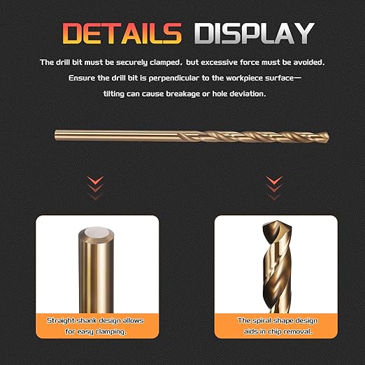 Drill Bit, #36 Cutting Diameter, 4341 HSS Gold Finish 118° Cutting Angle Number Jobber Bits - (Applications: for Drilling Soft Metal Plastic Wood), 10-Pieces