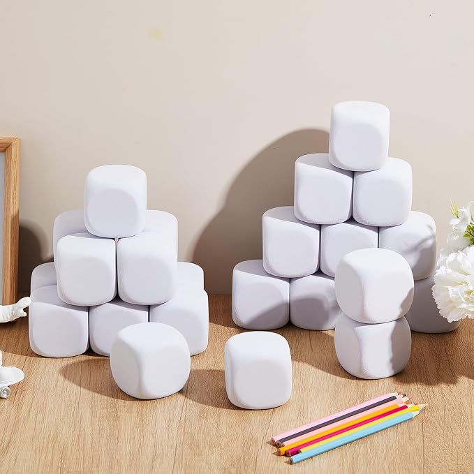 Deekin 25 Pcs Back to School 2.5 Inch White Blank Dice EVA Foam Dice Graffiti - Image 7