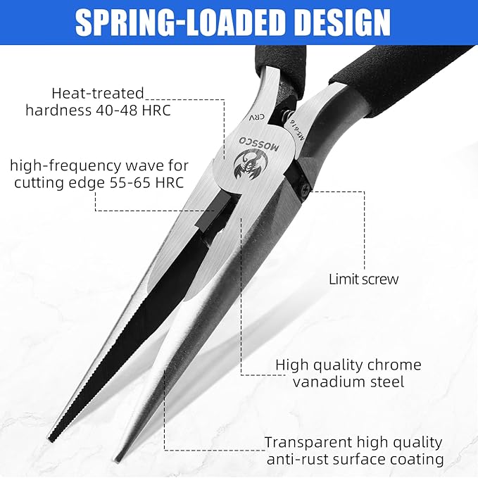 Needle Nose Pliers, 6.5" Long Nose Pliers with Cutter, Precision Serrated Twill Design Jaw Small Needle Nose Pliers for Jewelry Making, Bending Wire, Crafts, Electronic Repair