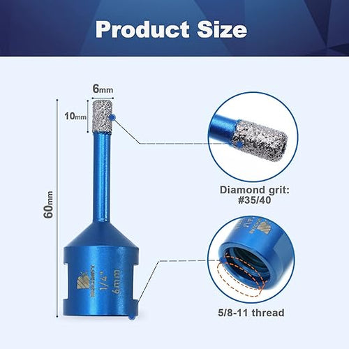 1/4 Inch Diamond Core Drill Bit for Porcelain Tile Ceramic Marble Granite Drilling,BRSCHNITT 5pcs Vacuum Brazed Diamond Hole Saw with 5/8-11 Thread (6mm 5pcs)