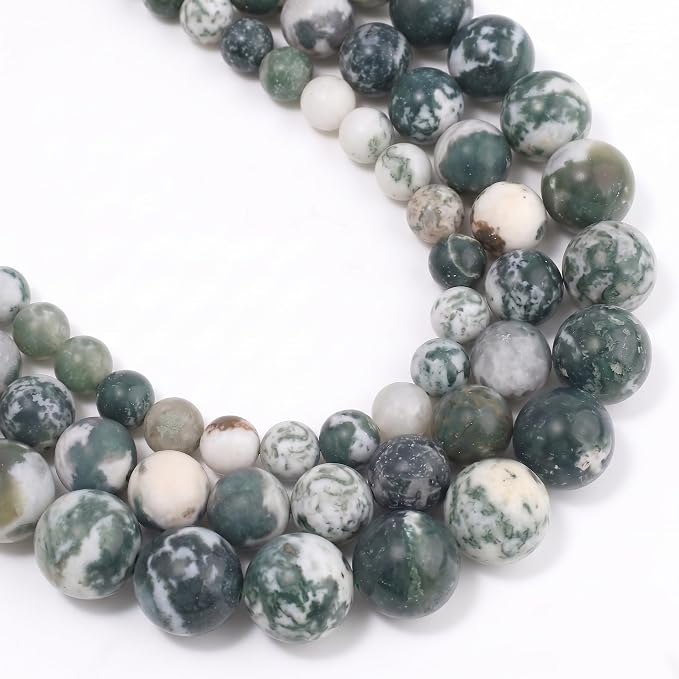 36pcs Natural Matte Tree Agate Gemstone Beads，10mm Frosted Round Loose Stone by Yochus