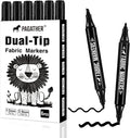 Fabric Markers Permanent for Clothes, 6 Pack Black Dual Tip by Pagather