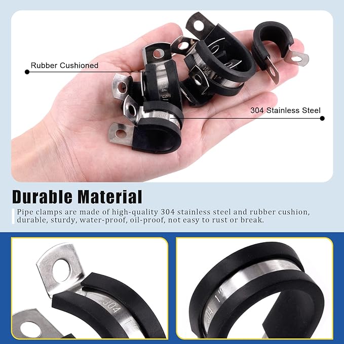 Glarks 84Pcs 7 Sizes 304 Stainless Steel & Rubber Insulated Pipe Clamps Set, Black