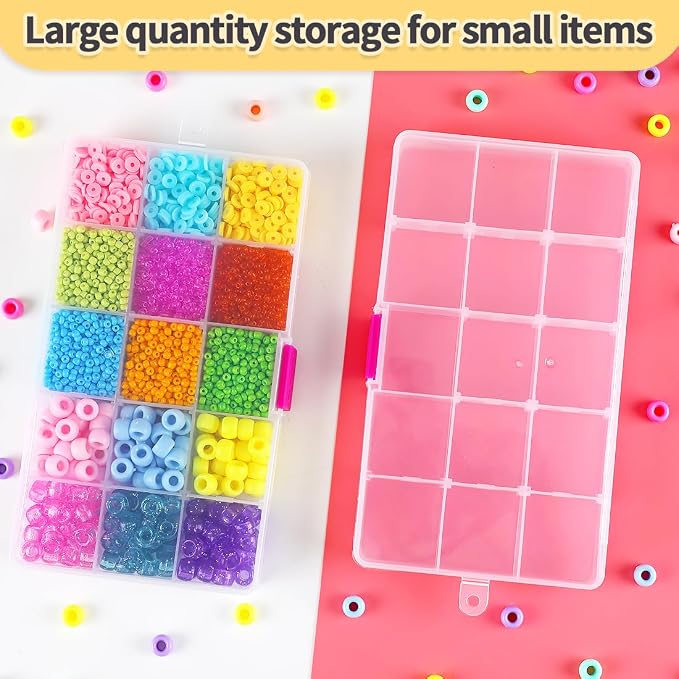 IOOLEEM 15 Grids Plastic Bead Organizer Box, Adjustable Dividers - Image 4