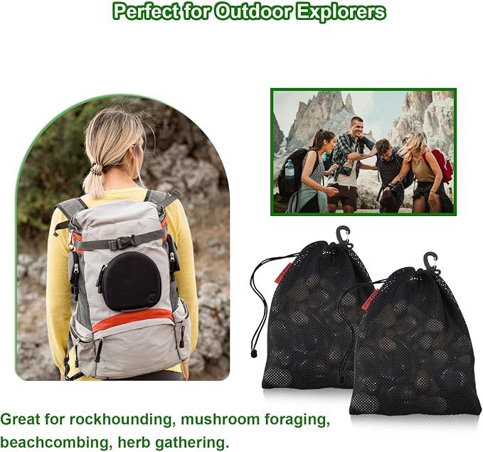 Mesh Foraging Bags with Clip, 4 Pack Drawstring & Toggle Closure Foraging Pouch - Image 5