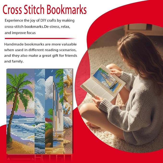 5 Pack Beach Scenery Cross Stitch Bookmark Kit - Image 2