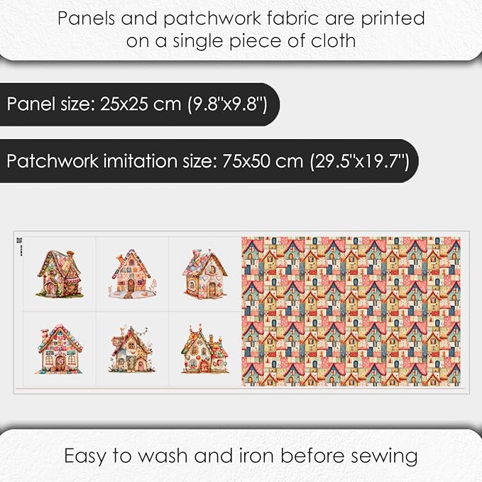 Patchwork Fairy Cottage Cotton Fabric Panel – 6 Designs + Bonus Sheet 29.5×19.6 - Image 4