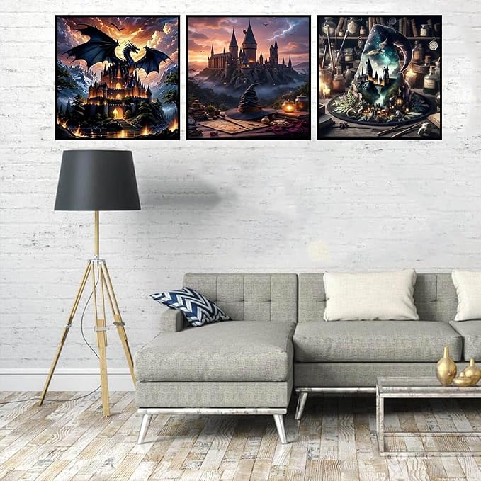 3 Pack Diamond Art Kits for Adults, 5D Castle Diamond Painting Kits for - Image 2