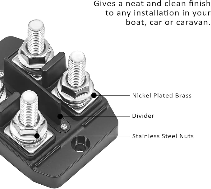 RECOIL DS21-516 Power Distribution Block 48V 150A Bus Bar 2 x 5/16" Stud, 1 x #8 Screws Terminals Block