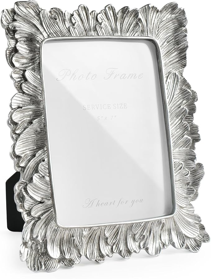 Cuspin 5x7 Picture Frame Silver Frames, Vintage Elegant Palm Leaves Textured by Cuspin