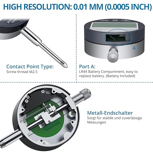 AUTOUTLET Digital Dial Indicator with Magnetic Base, Long Arm 0-1" with Professional Dial Gauge 0.0005",Inch/Metric Conversion for Lathe and Milling Machine Alignment