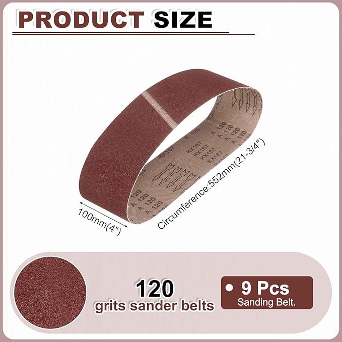 HARFINGTON 4 x 21 3/4 Inch Sanding Belts, 9 Pcs 120 Grit Aluminum Oxide Abrasive Belt Sander File Belt for Woodworking, Metal Polishing, Knife Sharpener
