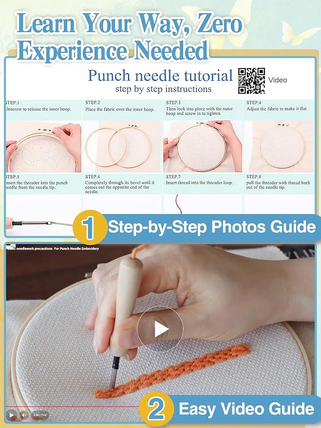 Punch Needle Kit Adults Beginner- Step-by-Step Guide & Video, Including Punch - Image 5