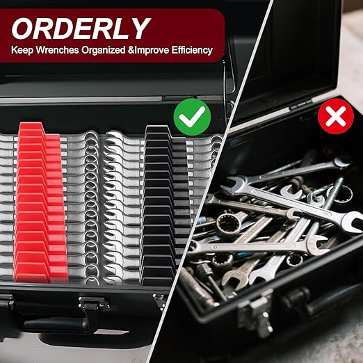 80 Pcs Magnetic Wrench Organizer - Tool Modular Customizable Wrench Holder for Tool Box Widget,Wrench Rack for Tool Drawer Storage,Extension Cord Holder Organizer Inksilvereye (Black-Red)