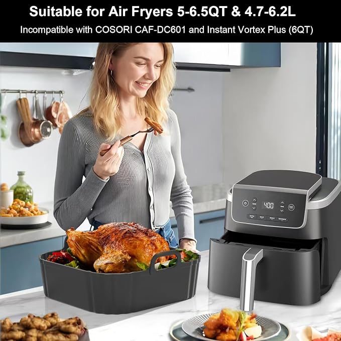 Square Silicone Air Fryer Liners 2 Pack, Compatible - Image 3