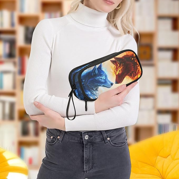 Wolf Ice Blue Fire Pencil Case Box Boys Girls Large Pencil Pouch - Image 6