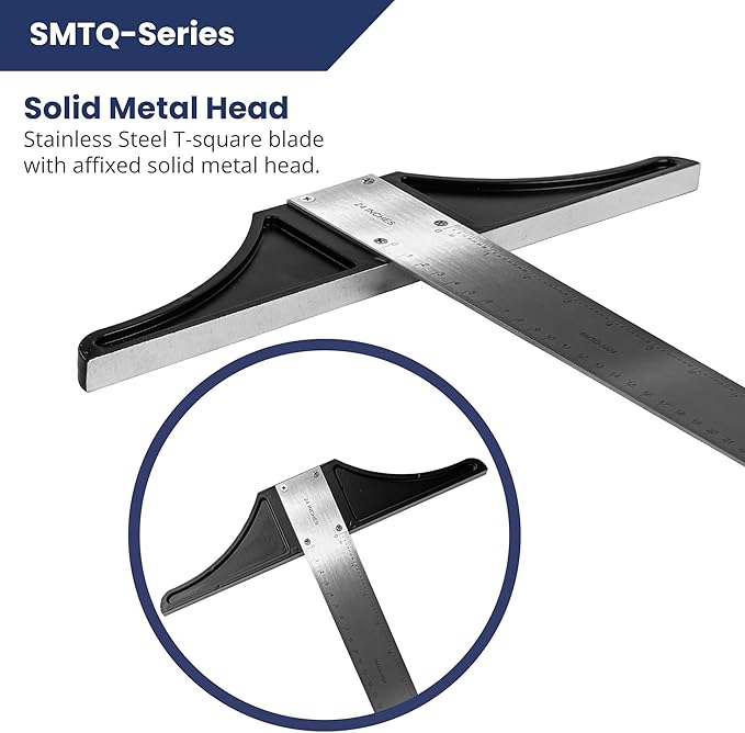 Pacific Arc 30 Inch T Square, Traditional Stainless Steel, Graduated Inch and Metric