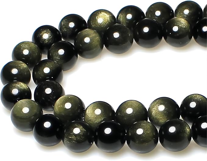 MJDCB 5A Natural Stone Beads Gold Obsidian Round Loose Beads by MJDCB