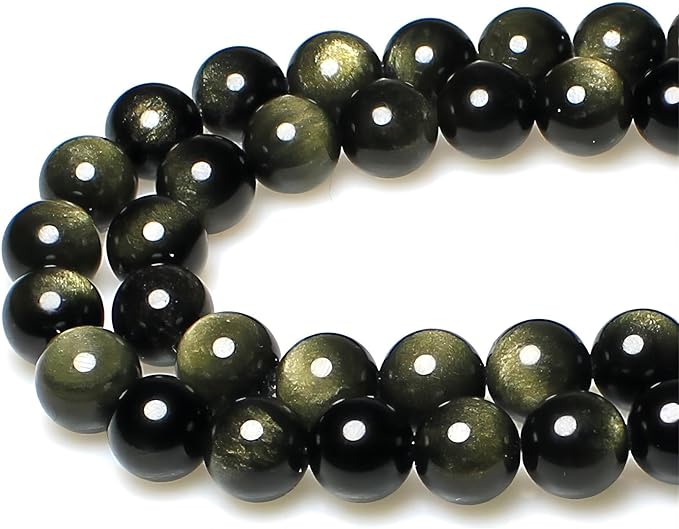 MJDCB Rare Collection Natural Stone Beads Gold Obsidian Round Loose Beads by MJDCB