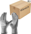 COOLJOB 60 Pairs Safety Work Gloves Pack Bulk with Grip PU Coating, 13 Gauge Seamless Knit Gloves with Polyurethane Dipped for Warehouse Working, Breathable Lightweight for Men Women, Grey Large