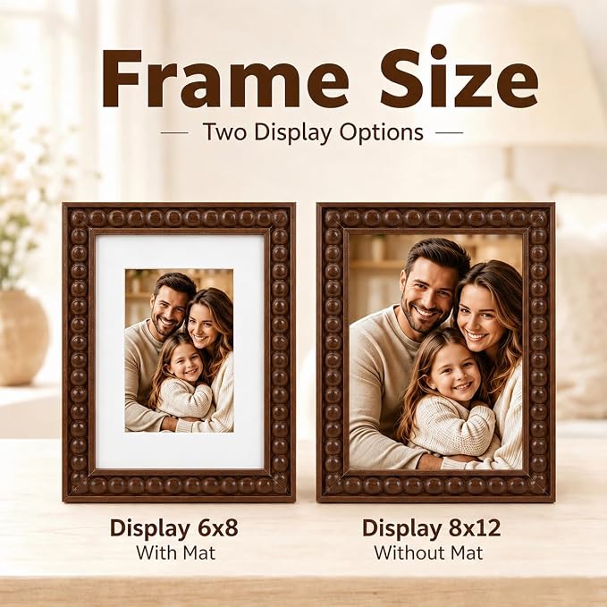 Solid Wood 8x12 Picture Frame Beaded Frame - Image 3