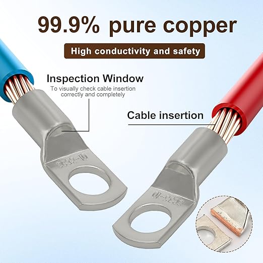 Thick Copper Electric Wire Lugs,10Pcs Tinned Copper Gauge 2Awg-3/8(M10) Ring Heavy Duty Battery Cable Lugs Ends Ring Terminals Connectors with 10Pcs 3:1 Heat Shrink Tubing Assortment Kit