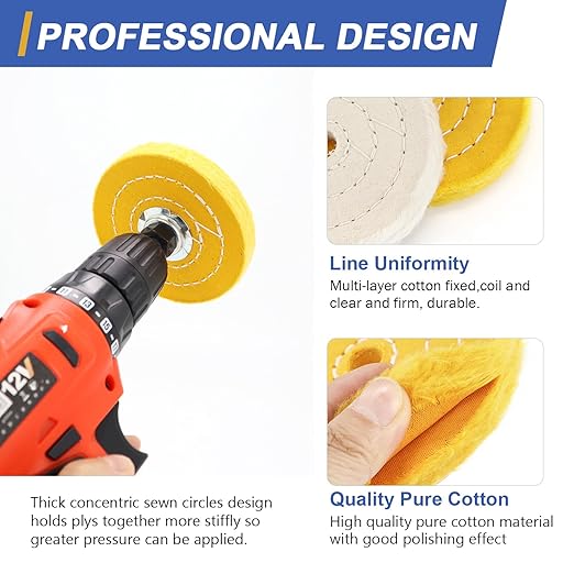 SCOTTCHEN 4inch Buffing Polishing Wheel with 1/4" Shank for Drill, 1/2" Arbor Hole,Soft/Fine/Medium -3pcs,with Buffing Polishing Cutting Compounds 7.4 Oz.Kit,with 2 Pack Non-Woven Bandage