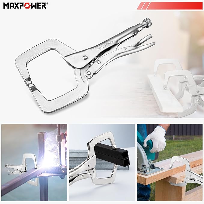 MAXPOWER 11-inch Locking C Clamp, Heavy Duty C-Clamp Locking Pliers with Regular Tips for Welding