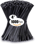 Small Zip Ties, Zip Ties 4 inch with 18 lb Tensile Strength, Black Cable ties, 1000 Pack, ANOSON