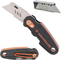 Folding Utility Knife - Flip Open Design - Heavy Duty Fixed Folding With 10 Blades, Blade Dispenser, Thumb Rest & Belt Clip - Work Knife For Carpenters
