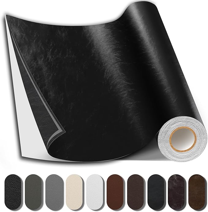 Shagoom Leather Repair Patch, 17X158 inch Strong Sticky Repair Patch Self Adhesive Waterproof, DIY Large Leather Patches for Couches, Furniture, Sofa, Car, Chair (Black, 17X158 inch)