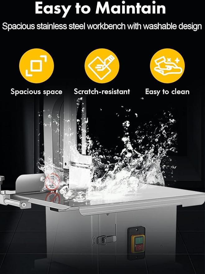 EQUCKKY 2200W Electric Meat Saw Bandsaw, Commercial Bone Saw, Stainless Steel Meat Cutter Machine, Adjustable Thickness 0.04-7.8", Meat Cutting Machine for Butcher Shop & Home